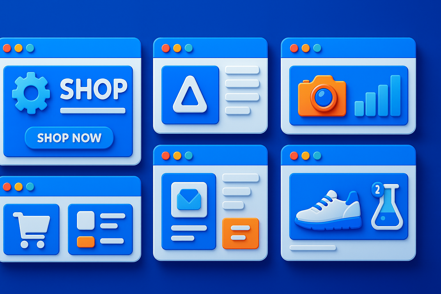 3D Wand von Shops im minimalistischen Grafik-Stil.