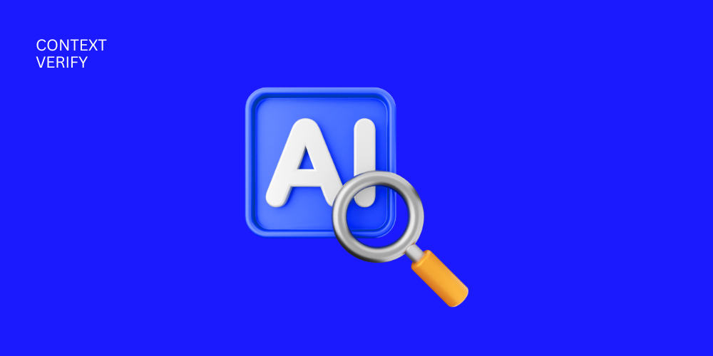 KI-Analysekonzept: Ein blaues Quadrat mit den weißen Buchstaben "AI" (Künstliche Intelligenz) davor, überlappt von einer Lupe.